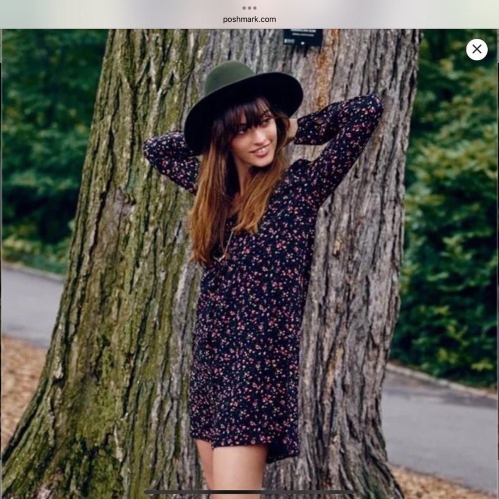 Madewell et Sezane Silk Elly Floral Shirt Dress Medium